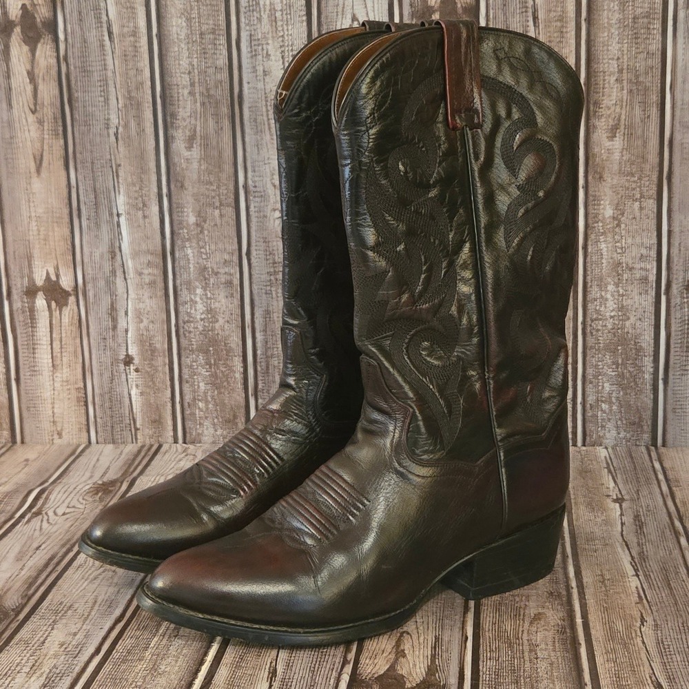 Sz 9 D Mens Dan Post Milwaukee Black Cherry Leather Western Cowboy Boots EUC